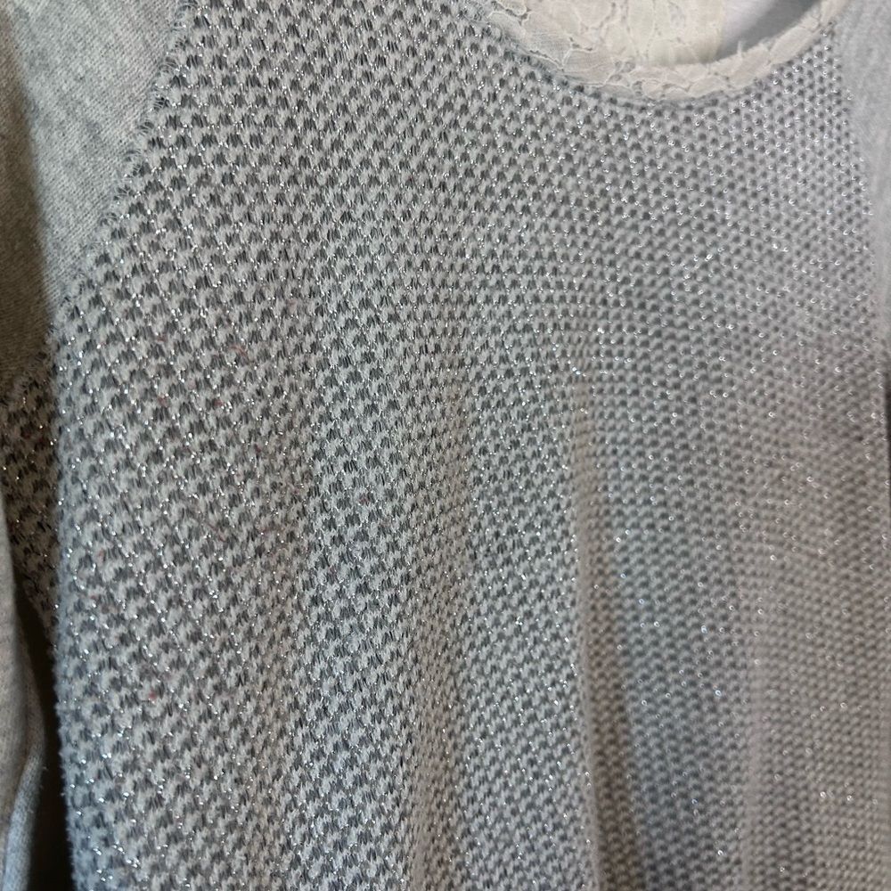 Anthropologie Postage Stamp Metallic Thread Lace Trim Sweater Size Medium - Picture 3 of 8
